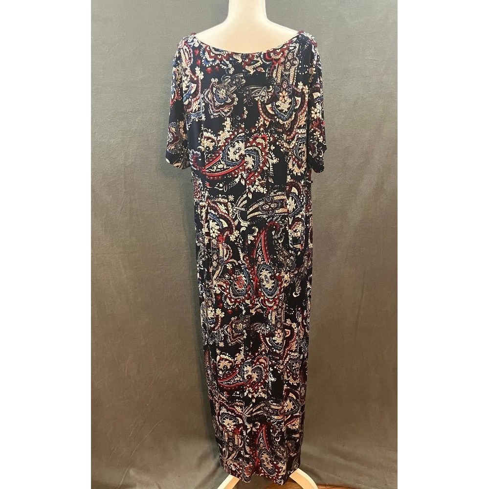 Catherines 1X Paisley Maxi Dress Beaded Neck Navy Blue Boho Whimsigoth Romantic - Picture 4 of 5